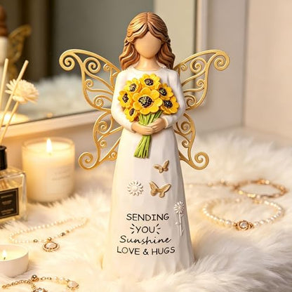 Sunflower Get Well Gifts for Women - Hand-Painted Angel Statue 5.9" | Thinking of You Gifts for Women After Surgery, Recovery, Encouragement - Angel Figurine Home Decor - style: Get Well