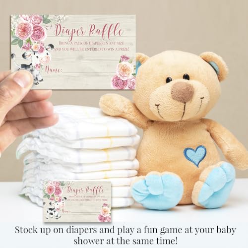 Baby Shower Invites for Girls – Watercolor Pink Floral Cow Baby Shower Invitation Bundle with Diaper Raffle Tickets, Book Request Cards & Envelopes. Set of 20 5X7 Pink Cow Invitation Kit Sets - style: Cow