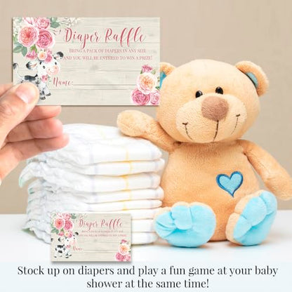 Baby Shower Invites for Girls – Watercolor Pink Floral Cow Baby Shower Invitation Bundle with Diaper Raffle Tickets, Book Request Cards & Envelopes. Set of 20 5X7 Pink Cow Invitation Kit Sets - style: Cow