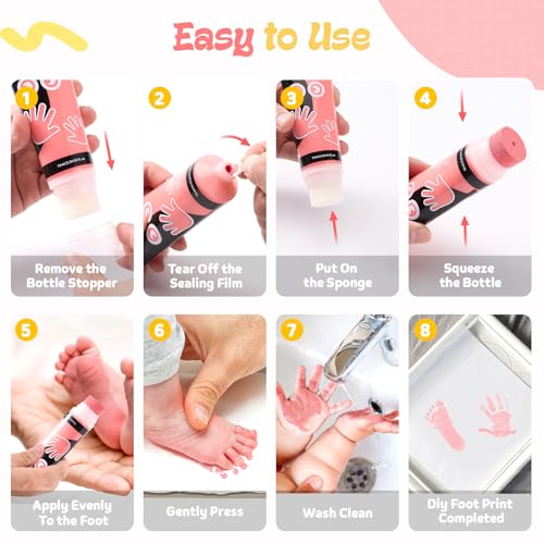 Nabance 2.54 fl oz Bright Pink Baby Hand and Footprint Friendly Ink Paint, Dog Cat Paw Print Safe Ink, Non-Toxic Acid-Free, Safe Gentle for Home School Christmas New Year DIY Keepsake Stamp - color: Bright Pink