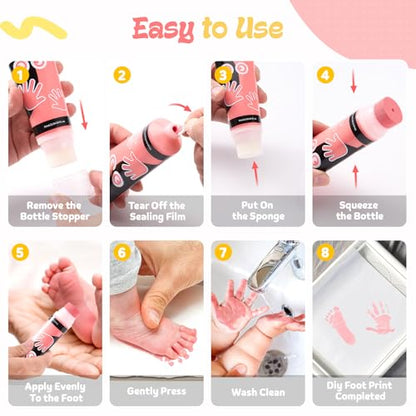 Nabance 2.54 fl oz Bright Pink Baby Hand and Footprint Friendly Ink Paint, Dog Cat Paw Print Safe Ink, Non-Toxic Acid-Free, Safe Gentle for Home School Christmas New Year DIY Keepsake Stamp - color: Bright Pink