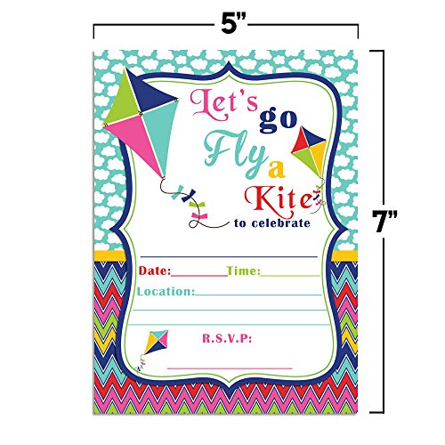 Amanda Creation Kite Flying Birthday Party Fill In Invitations set of 20 Cards and Envelopes. - style: Kite Flying