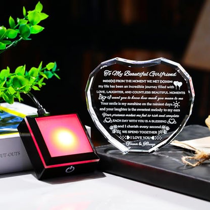 Arikyrist Gifts for Girlfriend with Colorful Base Girlfriend Anniversary Birthday Gifts from Boyfriend Crystal Heart Keepsake to My Girlfriend Romantic I Love You Gifts on Valentine Christmas - style: Girlfriend Gifts + Light Base