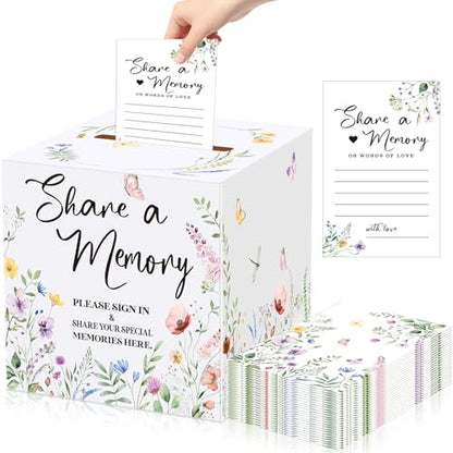 Fainne 50 Pcs Floral Share a Memory Cards with Celebration of Life Box Funeral Advice Cards Thank You Sympathy Holder Box Decor for Guest Funerals Memorial Service Farewell Remembrance Party Supplies - style: Foral