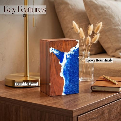 Handcrafted Rosewood Wooden Urn for Human or Pet Ashes – 11"x6"x6" Large Cremation Urn with Blue Resin Ocean Wave Inlay – Memorial Funeral Box for Adults up to 250 lbs - size: Large 250 cubic inches