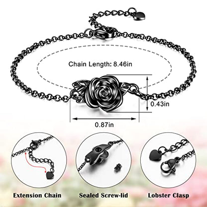 XIUDA Urn Bracelet for Ashes Rose Cremation Bracelet Ashes Holder Bangle Link Chain Ashes Bracelet for Women - style: Black