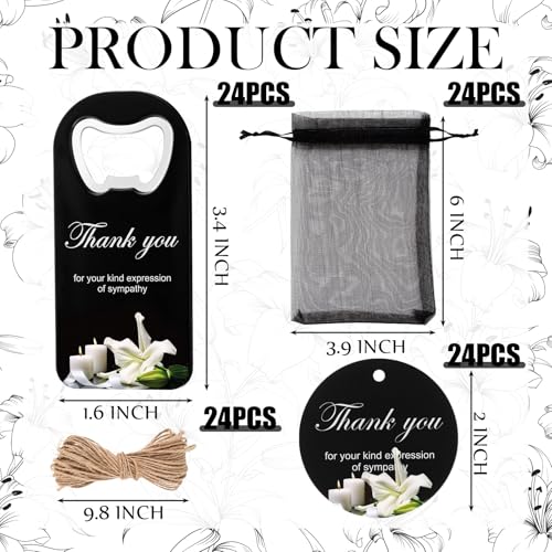 24 Sets Funeral Memorial Gifts Sympathy Gifts for Loss of Loved One Celebration of Life Favor Thank You Remembrance Magnetic Bottle Openers with Funeral Prayer Cards(Black,Thankful) - color: Black, style: Thankful