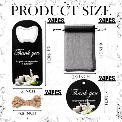 24 Sets Funeral Memorial Gifts Sympathy Gifts for Loss of Loved One Celebration of Life Favor Thank You Remembrance Magnetic Bottle Openers with Funeral Prayer Cards(Black,Thankful) - color: Black, style: Thankful