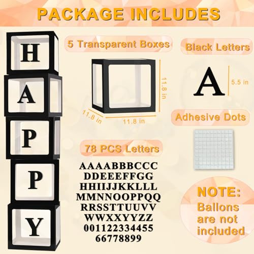Ledido Transparent Balloon Boxes with 78 Letters Numbers for Custom Name - color: Black, size: 5PCS Boxes