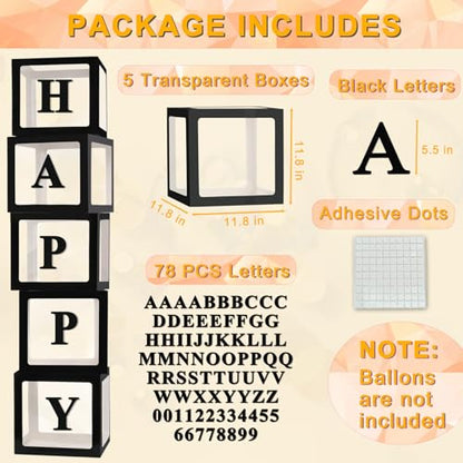 Ledido Transparent Balloon Boxes with 78 Letters Numbers for Custom Name - color: Black, size: 5PCS Boxes