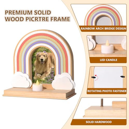 Dog Memorial Gifts for Loss, Rainbow Bridge Dog Memorial Gifts | Pet Remembrance Loss Sympathy for Dogs & Cats Passed Away, Solid Wood Rainbow Bridge Picture Frame Hold 4x6 Photo