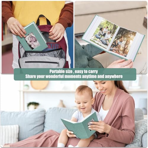 Photo Album 4x6 100 Pockets, Linen Cover Top Loader Vertical, Slip-in Picture Green Pockets Albums for Wedding, Family, Anniversary, Baby, Vacation - color: Green, size: 100 Pockets