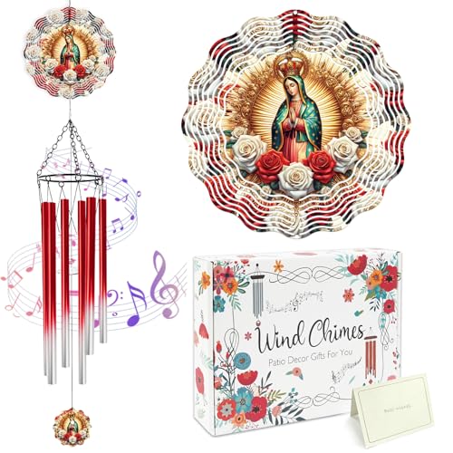 Our Lady of Guadalupe Wind Chimes for Outside with Wind Spinner, Summer Garden Patio Yard Decor, Virgin Mary Religious Wind Chime with Gift Box, Catholic Gifts for Women Mom Grandma - color: Lady of Guadalupe