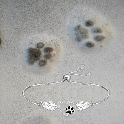 Paw Print Bracelets for Women Sterling Silver Dog Cat Angel Jewelry | Bracelet Animal Paw Print Gifts Always in My Heart Memorial Birthday Holiday Christmas Halloween