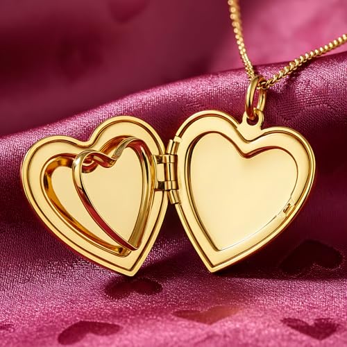 LIFETIME JEWELRY Antique Heart Locket Necklace for Women & Girls That Holds Pictures – 10X Thicker Real 24K Gold Plated Charm – Made in USA with Lifetime Replacement - style: Big Gold Locket with Chain