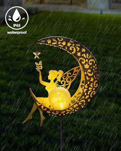 Vuees Solar Fairy Moon Garden Stake Light, Outdoor Yard Patio Decor Gift