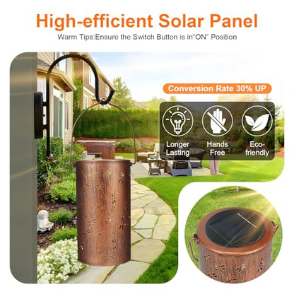 Dragonfly Solar Lanterns Outdoor Waterproof, Birthday Gifts for Women | Garden Decor Gifts for Mom, Metal Solar Hanging Lights for Patio、Yard、Balcony、Porch - style: Dragonfly