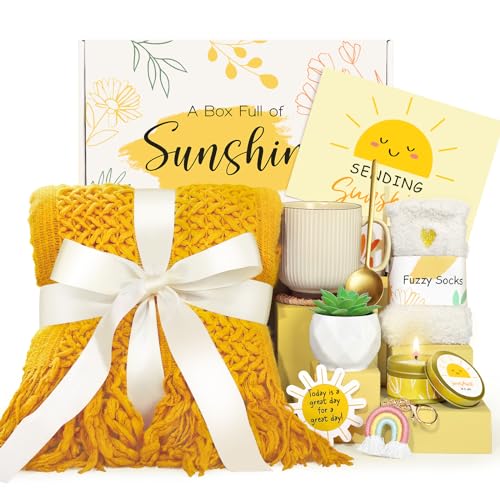 Sending Sunshine Care Package for Women, Birthday Gifts for Woman, Self Care Gift Baskets, Sunflower Gifts for Women, Get Well Soon Encouragement Gift for Her Sister Best Friend (Yellow) - color: Yellow