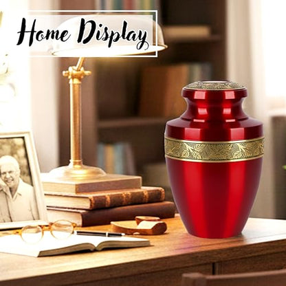 Alpha Living Home Cremation Urn for Human Ashes, 200+ cu in, Gold Red - color: Red Gold, size: Hand Engraved
