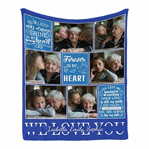 InterestPrint Personalized Christmas Memorial Blanket, Remembrance Bereavement Sympathy Grieving Blanket Gifts for Grandma Grandpa in Heaven from Grandkids Photo Memorial Blanket - color: Multi V66, size: 30 x 40 Inches