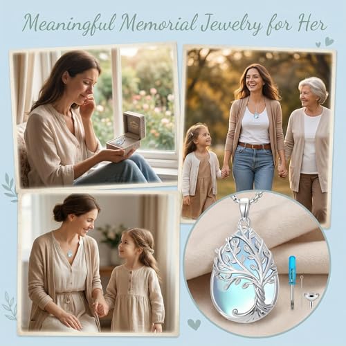 Tree of Life Urn Necklace for Ashes/Pet Cremation Teardrop Moonstone Necklace Pendant Jewelry Gifts for Mom Wife Women Birthday Christmas Memorial Day - color: Tree of Life Urn Necklace