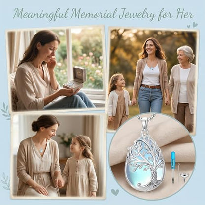 Tree of Life Urn Necklace for Ashes/Pet Cremation Teardrop Moonstone Necklace Pendant Jewelry Gifts for Mom Wife Women Birthday Christmas Memorial Day - color: Tree of Life Urn Necklace