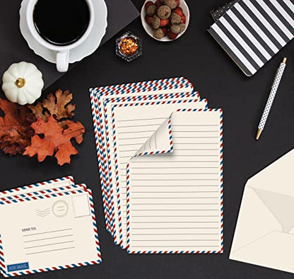 Better Office Products Vintage Airmail Mini Stationery Set, 100 Piece Set (50 Lined Sheets + 50 Matching Envelopes), 5.5 x 8.25 inch, Design, Double Sided Printing, Double Side Lined Paper,