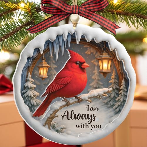 3D Cardinal Memorial Ornament – Layered Christmas Remembrance Ornament “I Am Always with You” – Cardinal Gifts for Loss of Loved One, Sympathy Tree Decoration - color: Red Cardinal