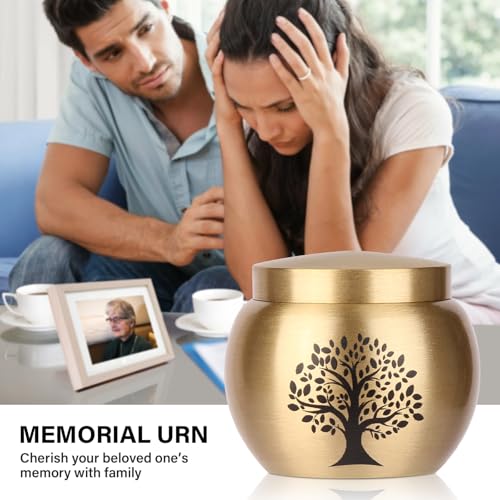 Small Urns for Human Ashes Keepsake Set of 1,Mini Urns for Ashes Made of Brass,Mini Tree of Life Urn for Pet Cremation,Hold Up to 2.3 Cubic Inches - size: 1.6''x1.4'',1pc