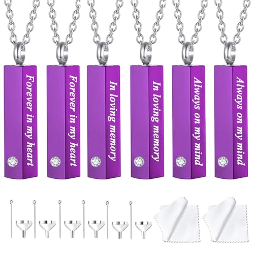 weikui 6 Pieces Urn Necklace for Ashes for Men Women Cremation Jewelry for Ashes Memorial Urn Locket for Ashes Keepsake Pendant for Human Ashes - color: 6Pcs-Purple