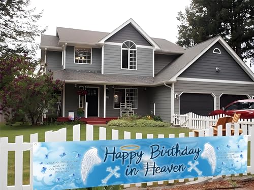 YzYbuaego Happy Birthday in Heaven Banner Funeral Party Yard Sign Decorations Happy Birthday in Heaven Yard Banner for Birthday Anniversary Funeral Party Supplies