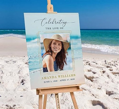 Custom Ocean Celebration of Life Welcome Sign with Photo Memorial Funeral - color: Sign 10