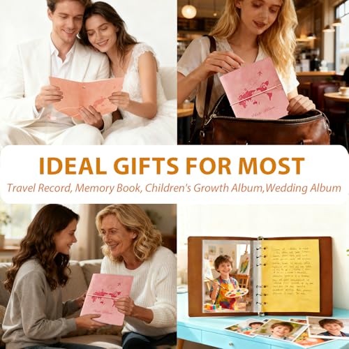 Photo Album 4x6, Leather Scrapbook Album with 50 Photos and 20 Writing Paper, DIY 6 Ring Binder Photo Album for Wedding Kids Birthday Family Travel (Pink) - color: Pink