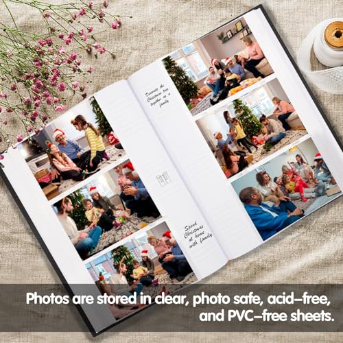 450 Pocket 4x6 Photo Album with Writing Space, Linen Cover, Black - color: Black