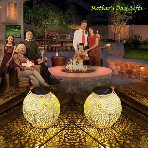TAKE ME 2 Packs White Solar Lanterns Outdoor Waterproof Garden Laterns Metal Retro Lights for Mothers Gifts Mom Wife Grandma Birthday Gifts (White Set of 2) - color: White