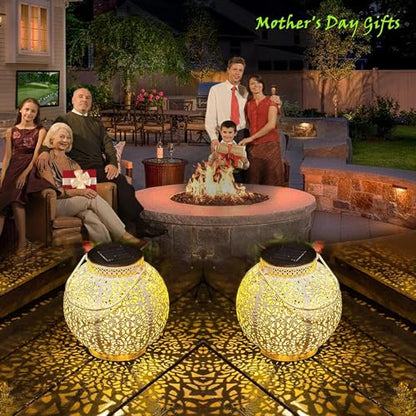 TAKE ME 2 Packs White Solar Lanterns Outdoor Waterproof Garden Laterns Metal Retro Lights for Mothers Gifts Mom Wife Grandma Birthday Gifts (White Set of 2) - color: White