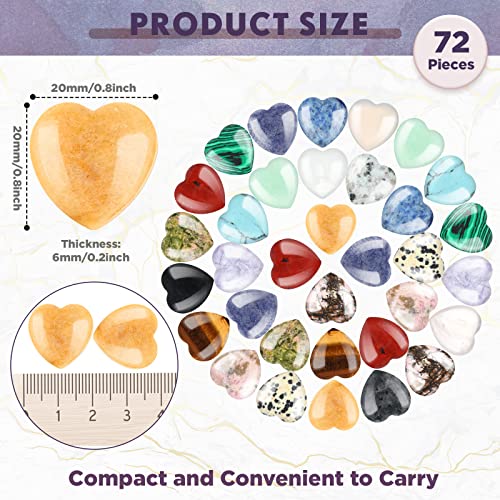 Nuenen 72 Pcs Heart Healing Stone 0.8 Inch Polished Crystal Chakra Gems | Heart Shaped Gemstones Bulk for Women Chakra Reiki Meditation, Love Worry Stones Palm Pocket, Valentines Gifts - size: 0.8 Inch