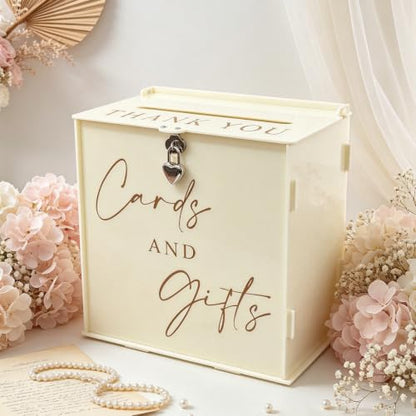 Acrylic Card Box with Lock & Slot, Warmy Cream Money Gift Card Box for Wedding Reception, Cash Envelope Box Ideal for Graduation Bridal Baby Shower Quinceanera & Baptism Party Supplies - color: Cream White