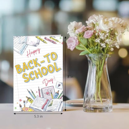Happy Back to School Day Card for Boys Girls Kids, Cute First Day of School Card, Good Luck School Year Cards for Daughter Son Granddaughter Grandson - color: Back to School Day