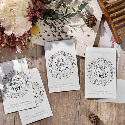 AmazingSpark 50 Pcs Mother's Day Seed Packets Self-Adhesive Flower Seed Envelopes Party Favors & Church Gifts for Mom DIY Empty Floral Mini Organizers, No Seeds (Wildflower) - style: Wildflower