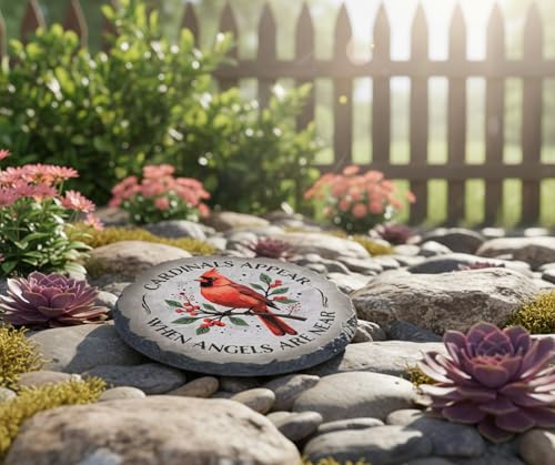Magnolia Garden 10-Inch Cardinals Appear When Angels are Near Decorative Stepping Stone – Red Bird Memorial Resin Garden Tile – Sympathy & Bereavement Outdoor Accent - size: 10 x 10 x 0.63, style: Cardinals Appear