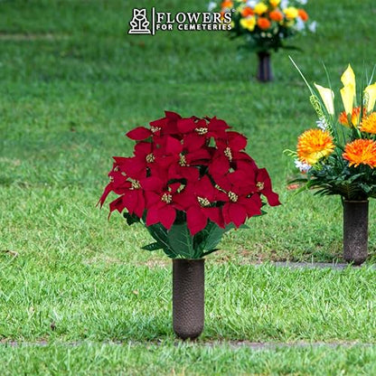 Artificial Flowers for Cemeteries - Red Poinsettias with Gold Glitter - (1) Bouquet - color: Red W Gold Glitter, size: (1) Bouquet