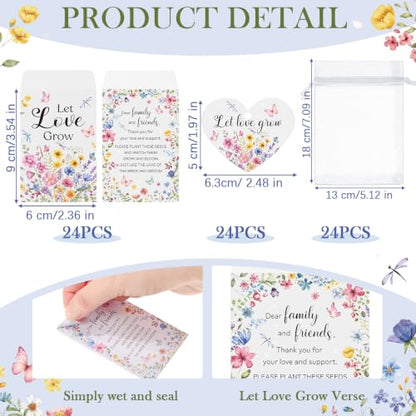24 Sets Thank You Seed Packets Card Sets Gifts Bulk for Women | No Seed, Let Love Grow, Wildflower Favors for Guests, Souvenirs Gift Bulk for Bridal Shower, Engagement and Wedding Party - style: Let Love Grow