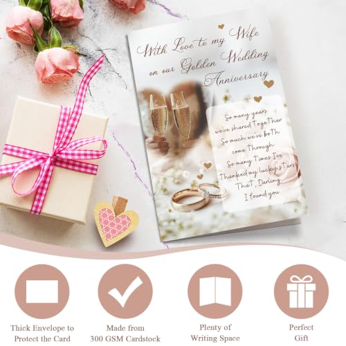 Romantic Golden Anniversary Card for Wife, 50th Wedding Anniversary Card for Wife from Husband, Many Years We've Shared Together - color: Golden Anniversary