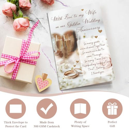 Romantic Golden Anniversary Card for Wife, 50th Wedding Anniversary Card for Wife from Husband, Many Years We've Shared Together - color: Golden Anniversary