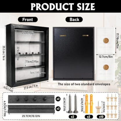 Shadow Box 14x11 Black Picture Frames Display Cases with LED Light,Memory Keepsakes Boxes with 4 Removable Trinket Shelf,for Anniversary Wedding Baby Graduates Memorial Collect-Distressed Retro - color: Black