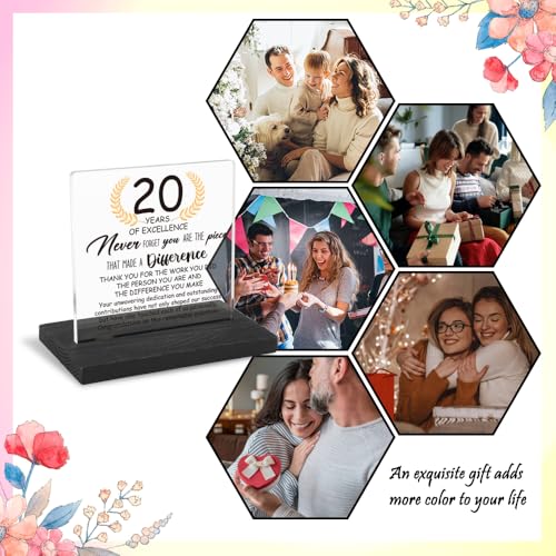 20 Years Work Anniversary Desk Decor Gifts for Employee, 20th Grade Promotion Gifts for Coworker,Modern Transparent Acrylic Desk Plaque with Inspirational Quotes, 10 x 10 x 1.5 cm,XXY110 - style: 20 Years Work Anniversary