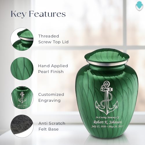 Adult Personalized Anchor Cremation Urns for Human Ashes I Large Pearl Green Funeral Urn for Men and Women I 200 lbs - color: Pearl Green