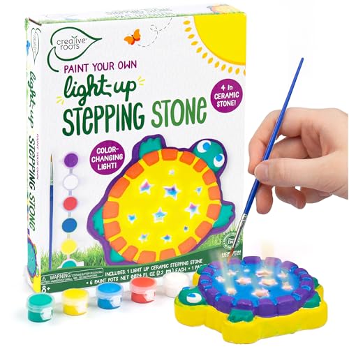 Creative Roots Paint Your Own Stepping Stone Kit, Mini Light Up Turtle | DIY Garden Stepping Stone Activity, Arts and Crafts Project for Kids, Includes Pre-Cast Ceramic and Paints - style: Light Up Turtle