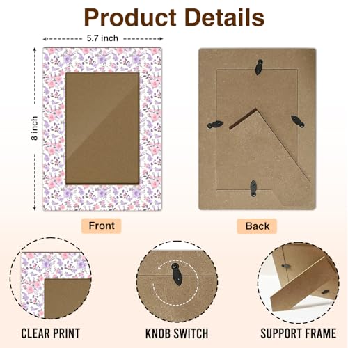 Floral Picture Frame, Birthday Gifts for Sisters Girl Mom Friends Women, Purple Pink Flower Wooden Picture Frame Fits 4x6 Inch Photo, Home Office Desktop Nightstand Display -076 - color: Floral-2